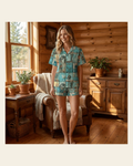 Baha Ranch Turquoise Dreams Womens Pajamas Made in America on a warm cream background