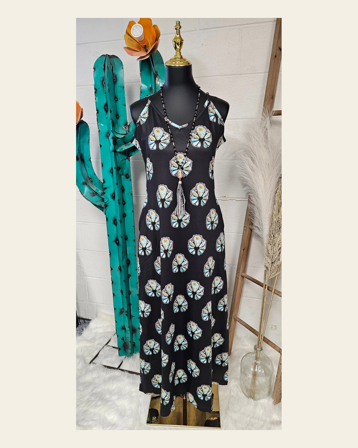 Baha Ranch Turquoise Naja Maxi Dress on a warm cream background