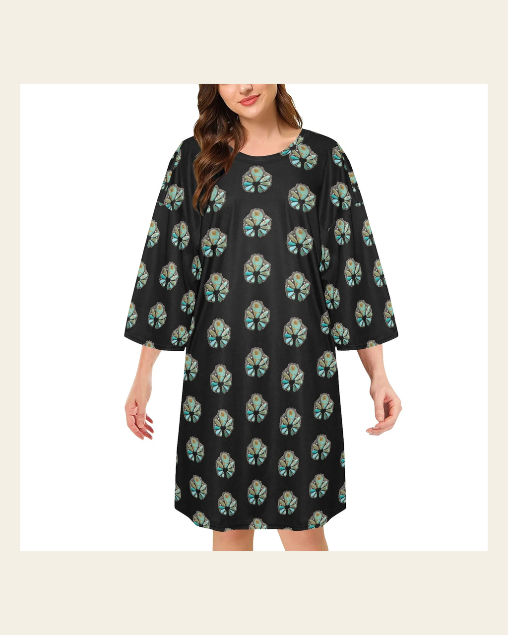 Baha Ranch Turquoise Naja Oversized Sleep Shirt on a warm cream background