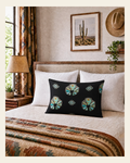 Baha Ranch Turquoise Naja Pillow Case Made in America on a warm cream background