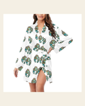 Baha Ranch Turquoise Naja Women's Long Sleeve Belted Satin Feel Dressing Lounge Robe on a warm cream background