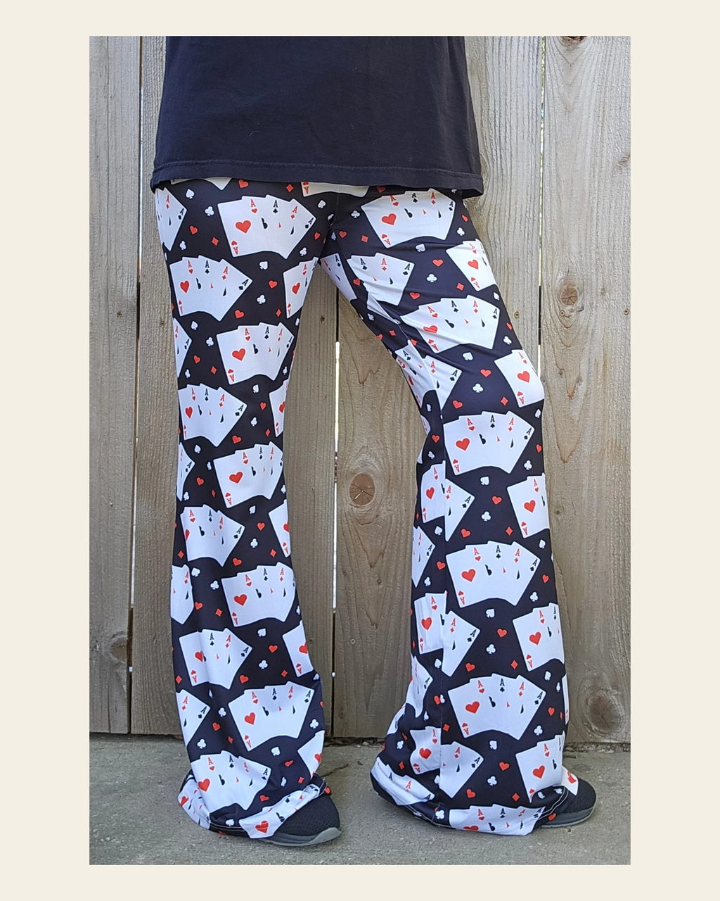 Baha Ranch Vegas Casino Gambling Flare Pants on a warm cream background