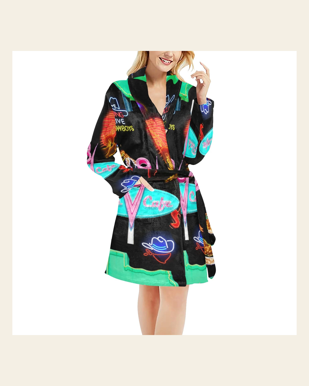 Baha Ranch Vegas Neon Women's Western Bath Robe on a warm cream background