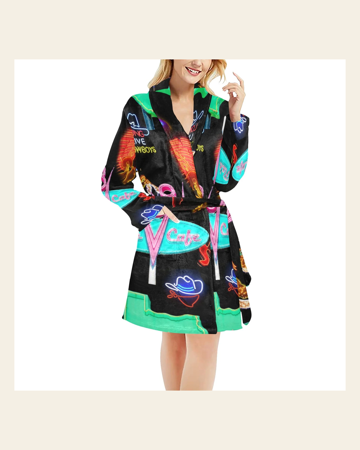 Baha Ranch Vegas Neon Women's Western Bath Robe on a warm cream background
