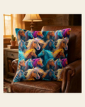 Baha Ranch Velvety Soft Colorful Horses Pillow Cover Made in America on a warm cream background