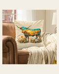 Baha Ranch Velvety Soft Painted Longhorn Pillow Cover Made in America on a warm cream background