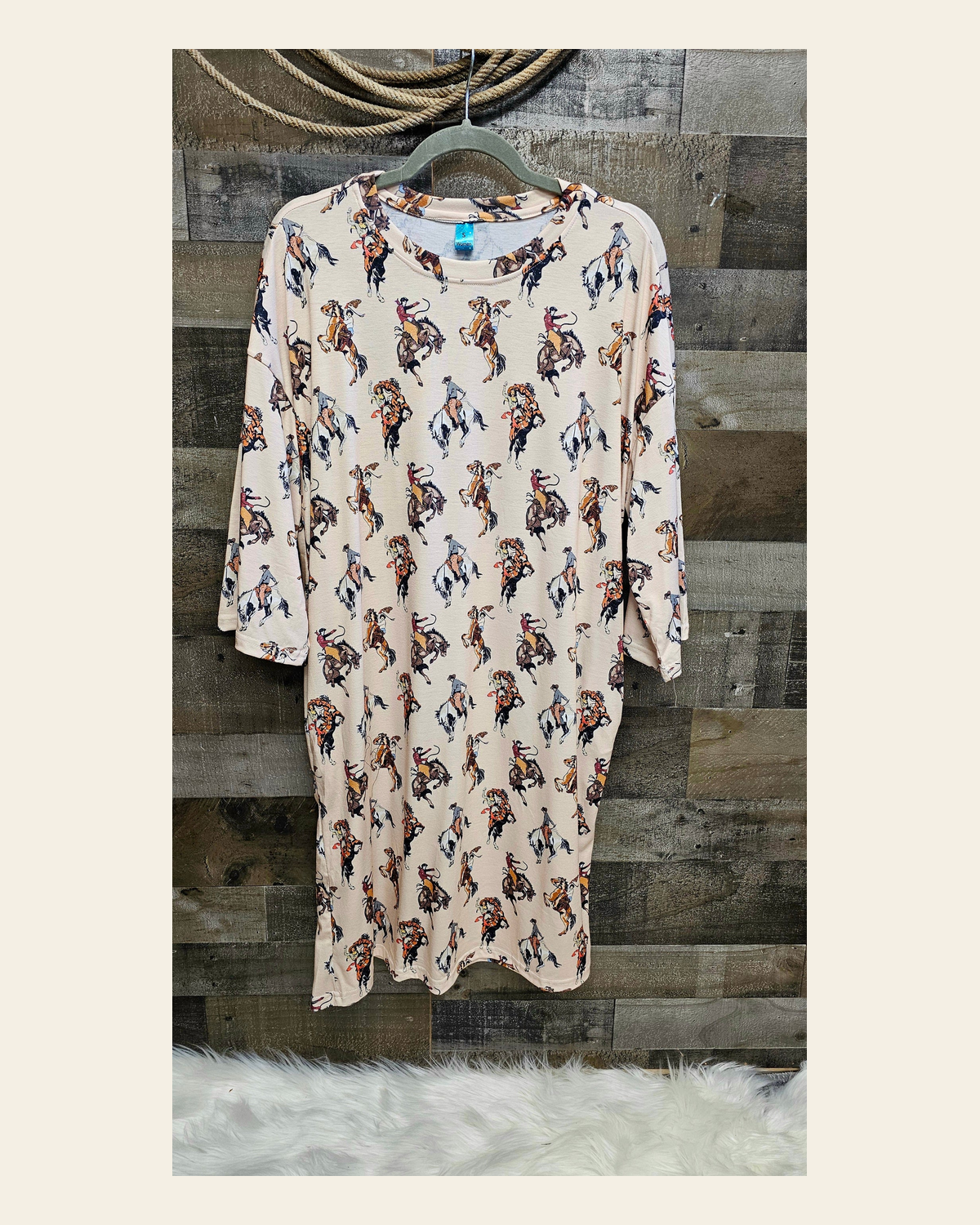 Baha Ranch Vintage Cowgirl Oversized Sleep Shirt on a warm cream background