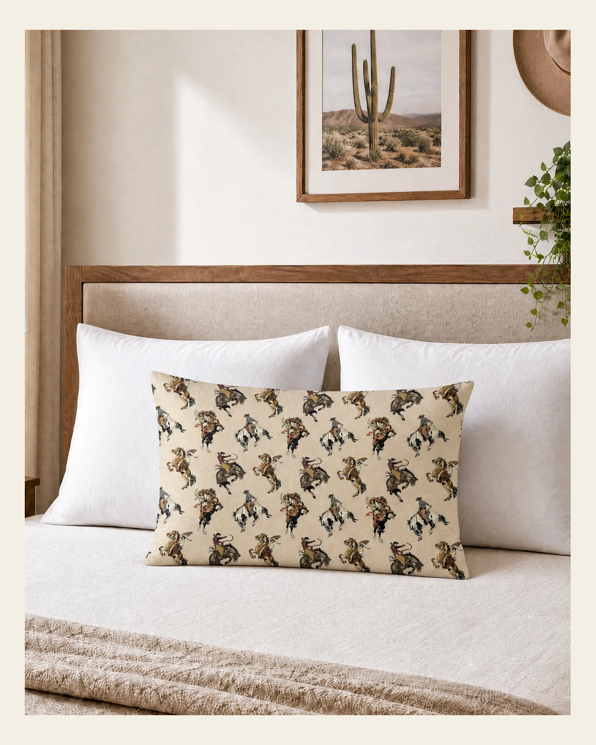 Baha Ranch Vintage Cowgirl Pillow Case Made in America on a warm cream background