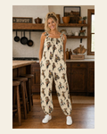 Baha Ranch Vintage Cowgirl Relaxed Fit Overalls Jumpsuit on a warm cream background