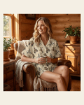 Baha Ranch Vintage Cowgirl Women's Pajamas Made in America on a warm cream background