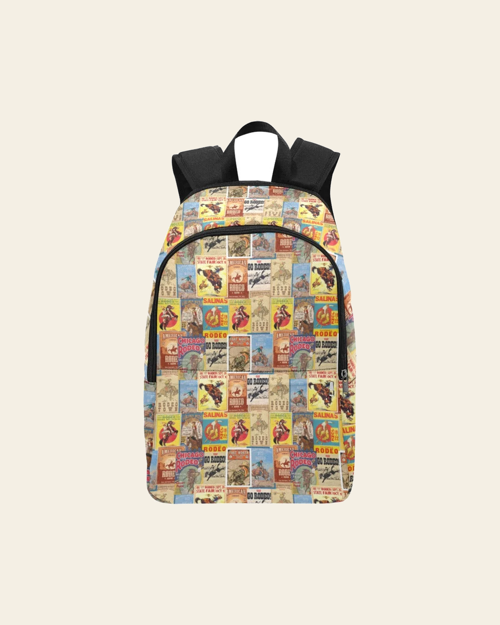 Baha Ranch Vintage Rodeo Poster Backpack on a warm cream background