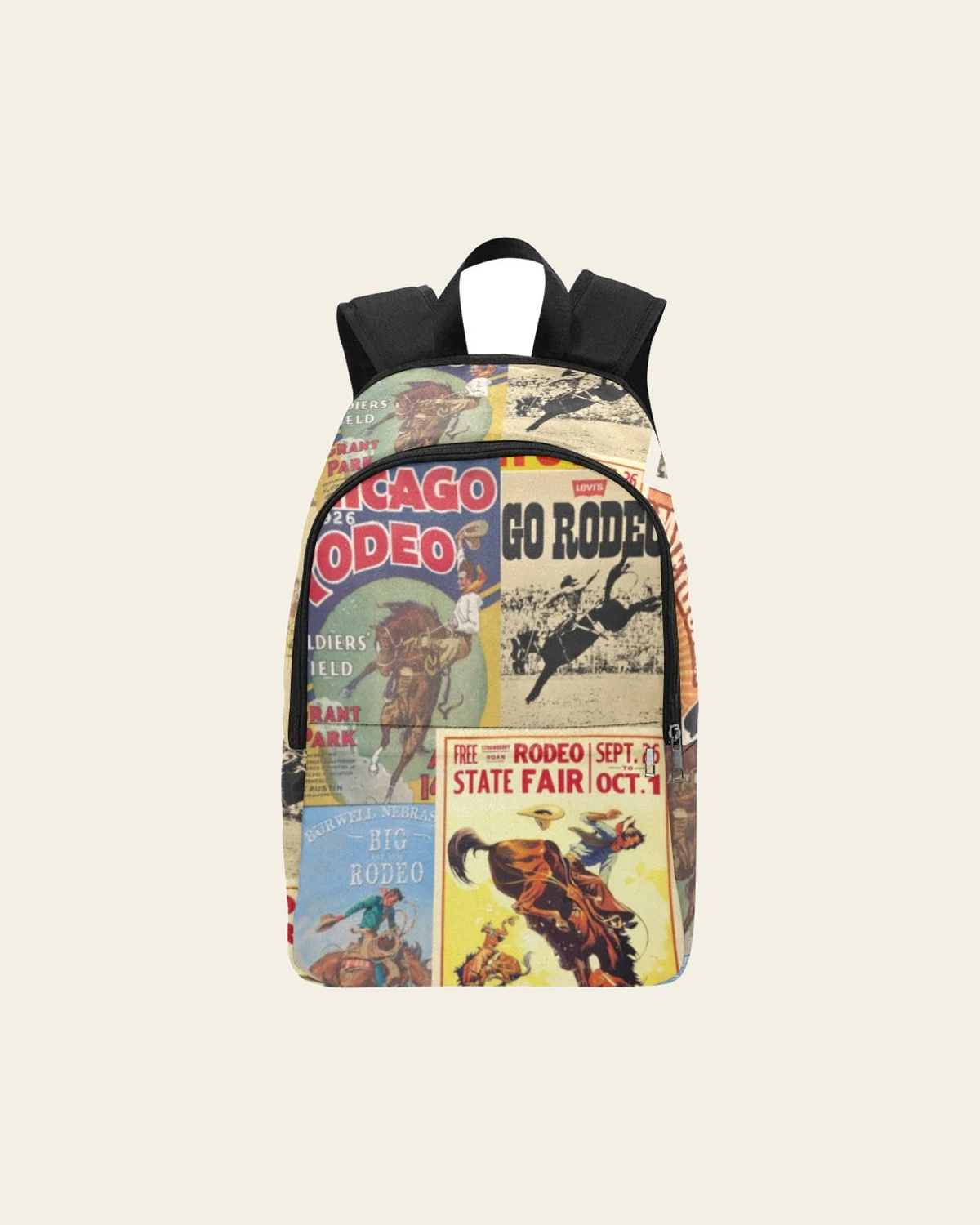 Baha Ranch Vintage Rodeo Poster Backpack on a warm cream background