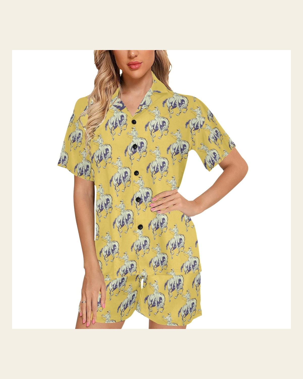 Baha Ranch Vintage Rodeo Women's Western Pajama Set on a warm cream background