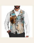 Baha Ranch Vintage Western Collage Men's Vest on a warm cream background