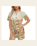 Baha Ranch Watercolor Desert Women's Western Pajama Set on a warm cream background