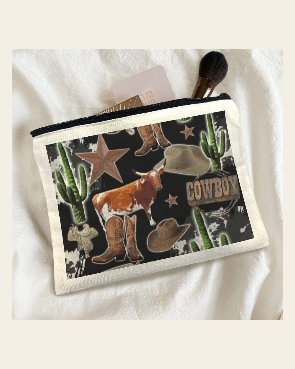 Baha Ranch Western Cosmetic Bag Pack of 5 Made in America on a warm cream background