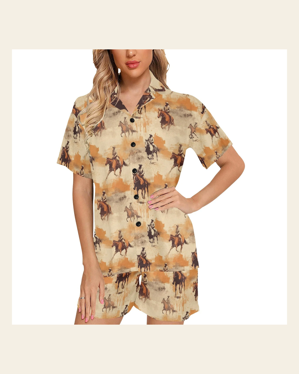 Baha Ranch Western Grunge Women's Western Pajama Set on a warm cream background