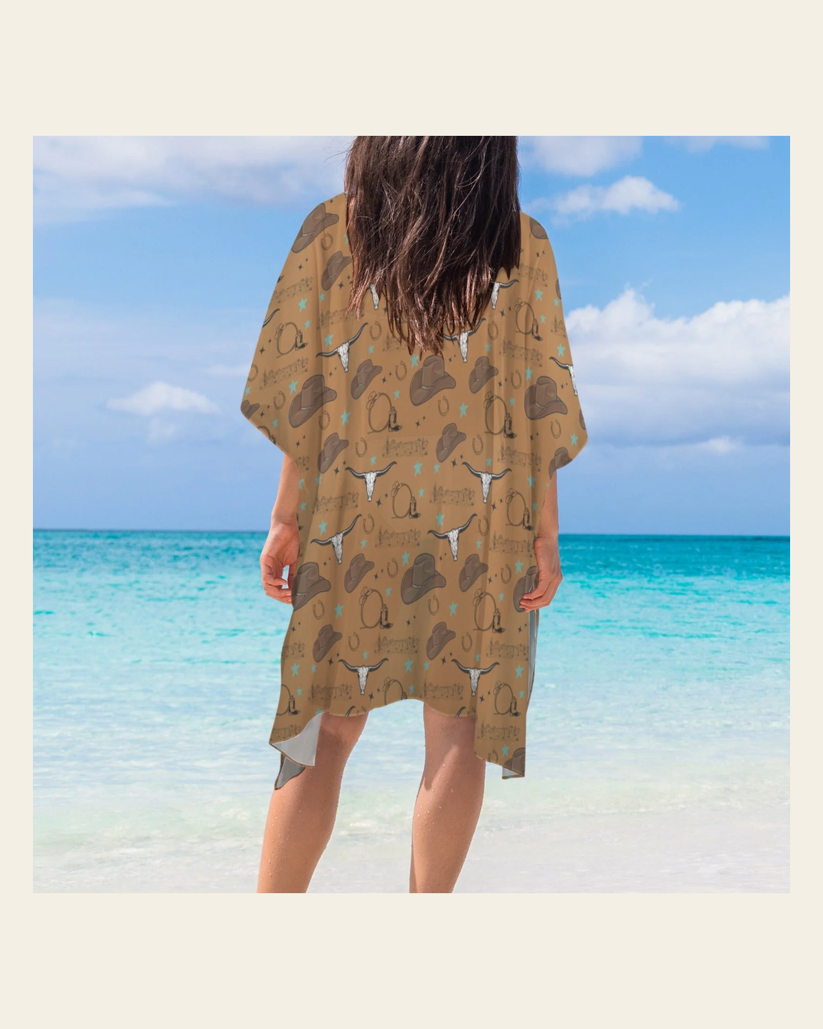 Baha Ranch Western Things Duster Kimono Coverup on a warm cream background
