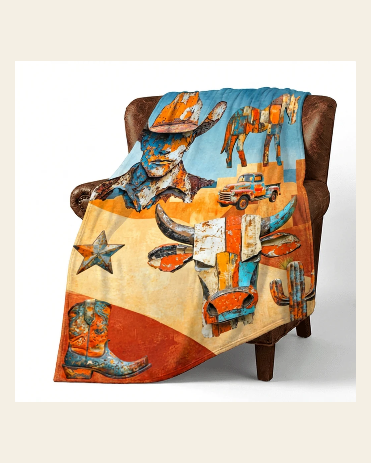 Baha Ranch Western Ways Rustic Throw Blanket 60x80 Ultra-Soft Micro Fleece Made in America on a warm cream background
