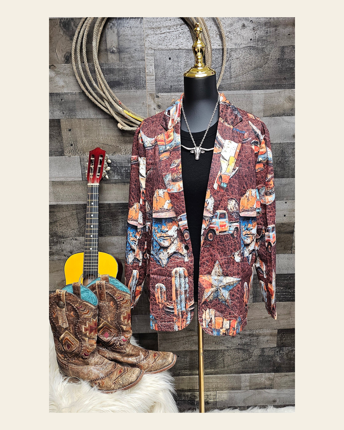 Baha Ranch Western Ways Women's Blazer on a warm cream background