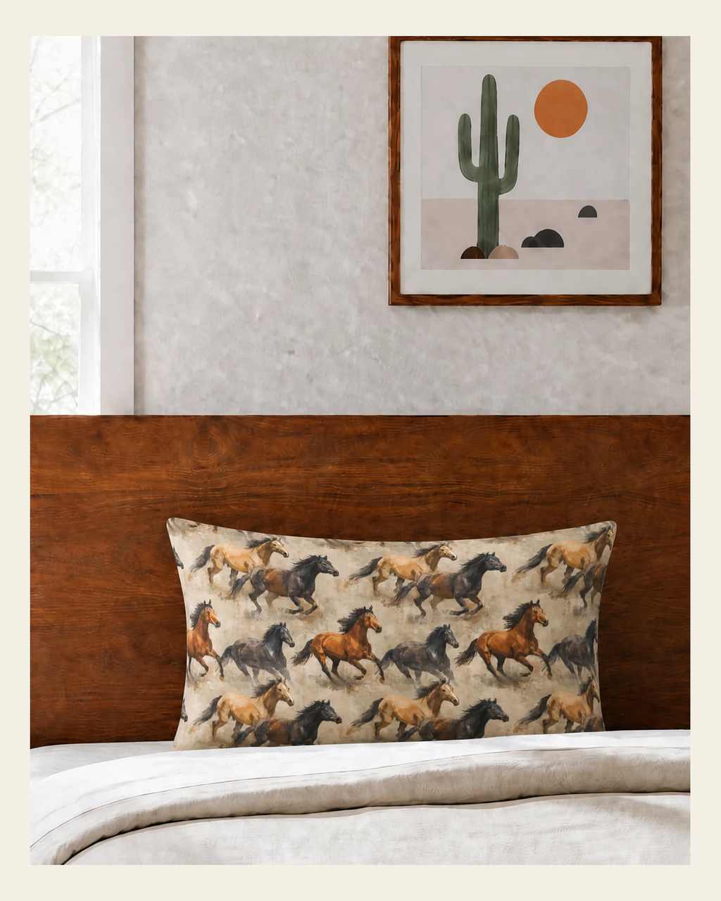 Baha Ranch Wild Horses Pillowcase Made in America on a warm cream background