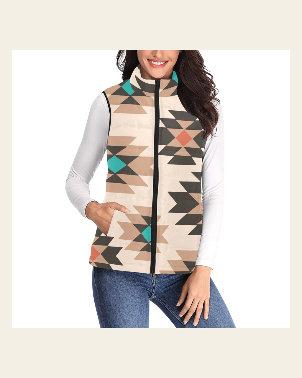 Baha Ranch Women's Sedona Aztec Puffy Vest on a warm cream background