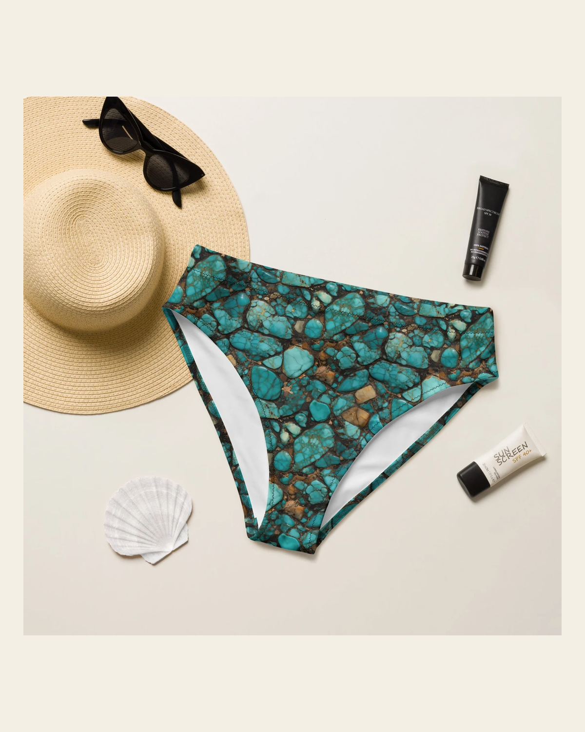 Baha Ranch Yeehaw All Turquoise Bikini Bottoms on a warm cream background