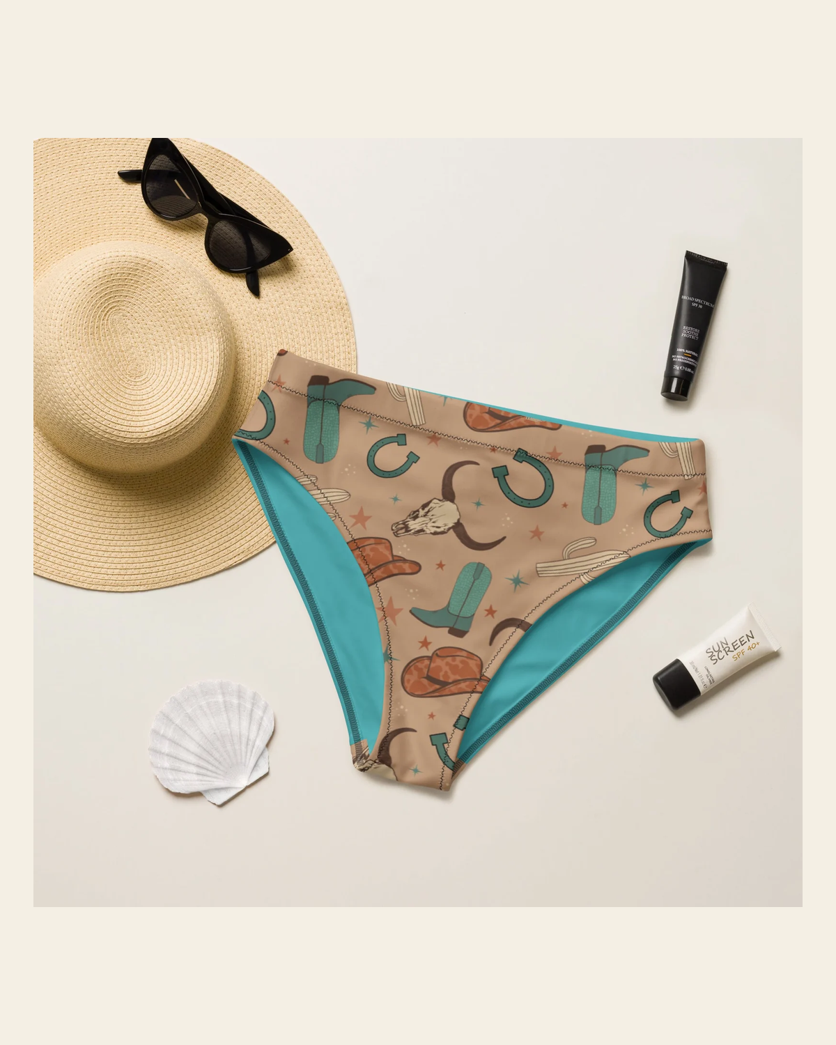 Baha Ranch Yeehaw All Western Bikini Bottom on a warm cream background