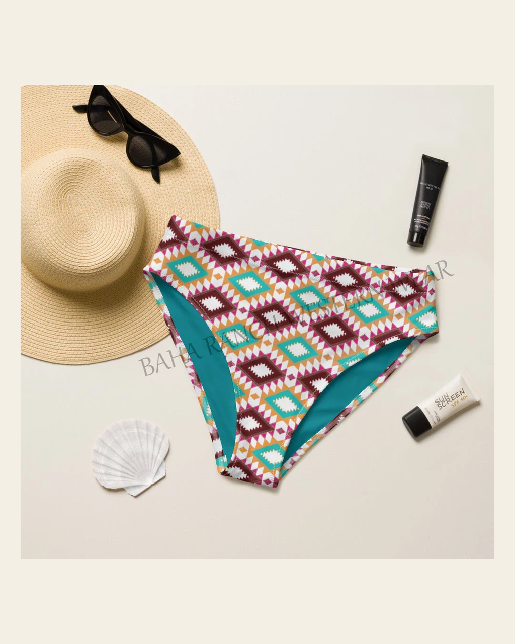 Baha Ranch Yeehaw Aztec Print Bikini Bottom on a warm cream background