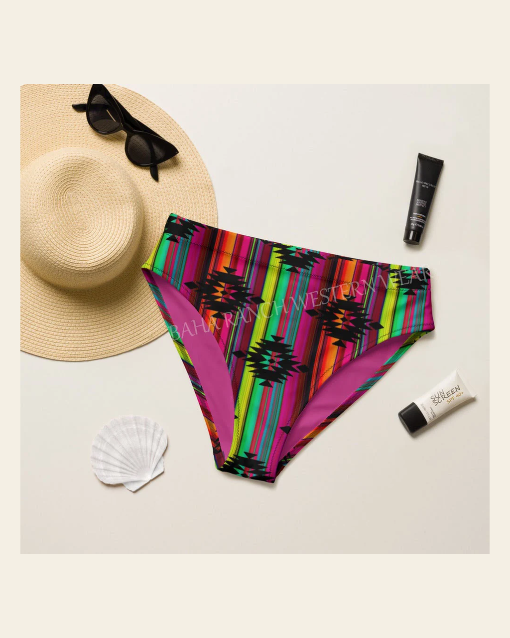 Baha Ranch Yeehaw Aztec Serape Bikini Bottom on a warm cream background
