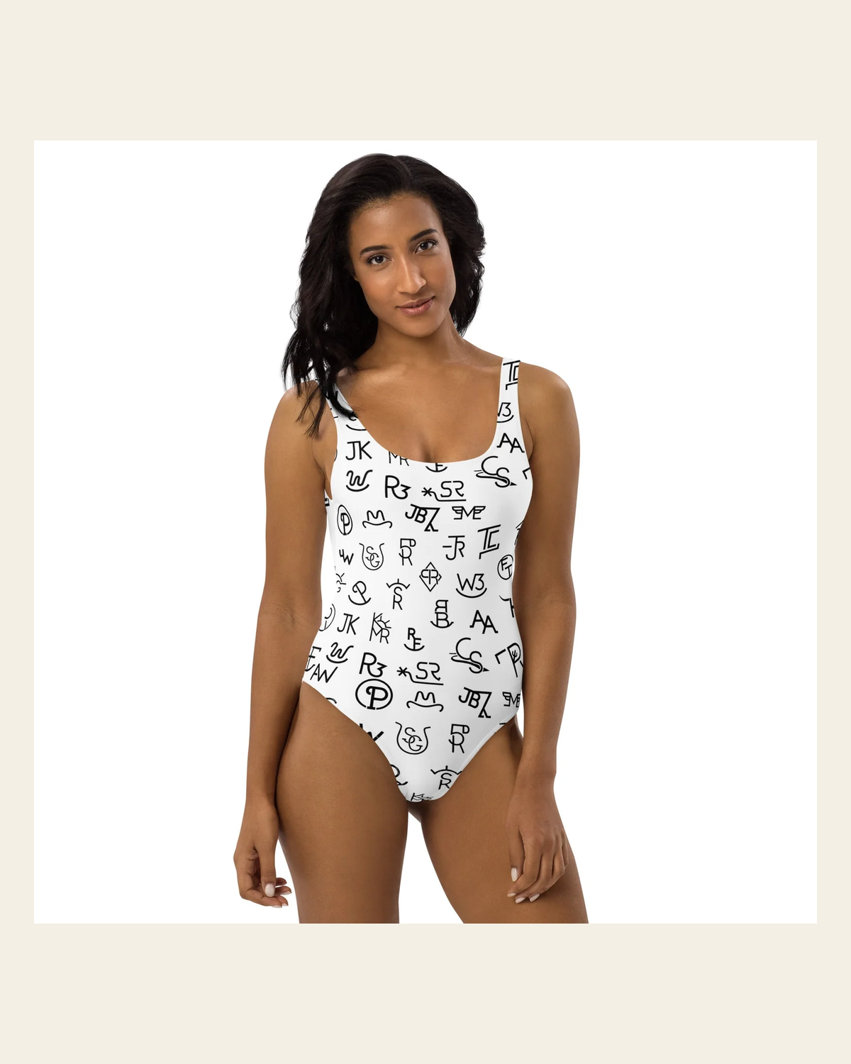 Baha Ranch Yeehaw Brands One-Piece Swimsuit on a warm cream background