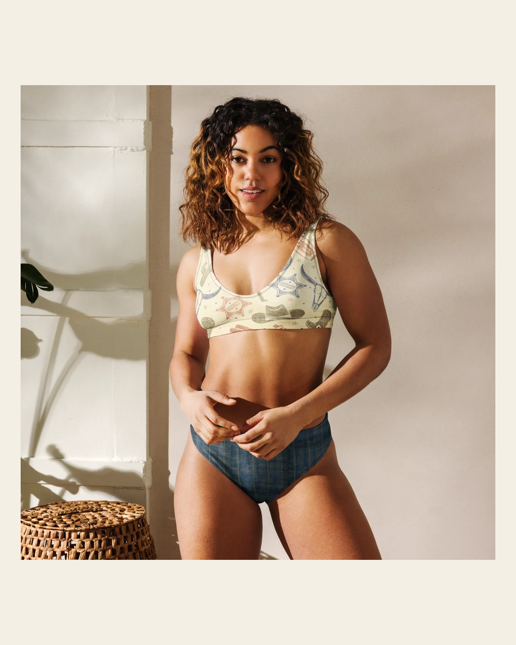 Baha Ranch Yeehaw Cactus Desert Bikini on a warm cream background