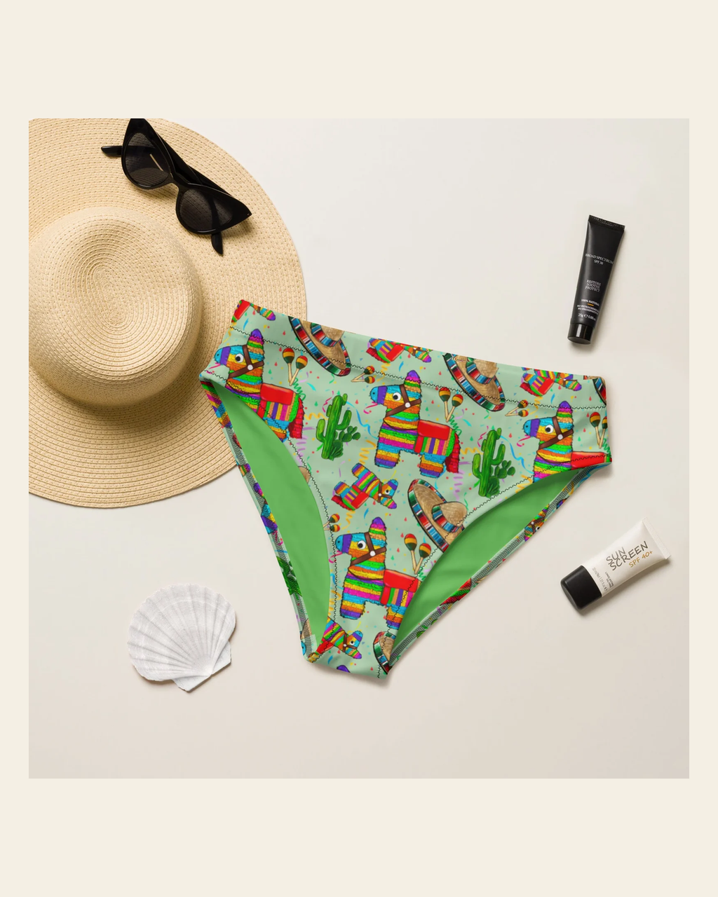 Baha Ranch Yeehaw Cinco De Mayo Bikini Bottom on a warm cream background