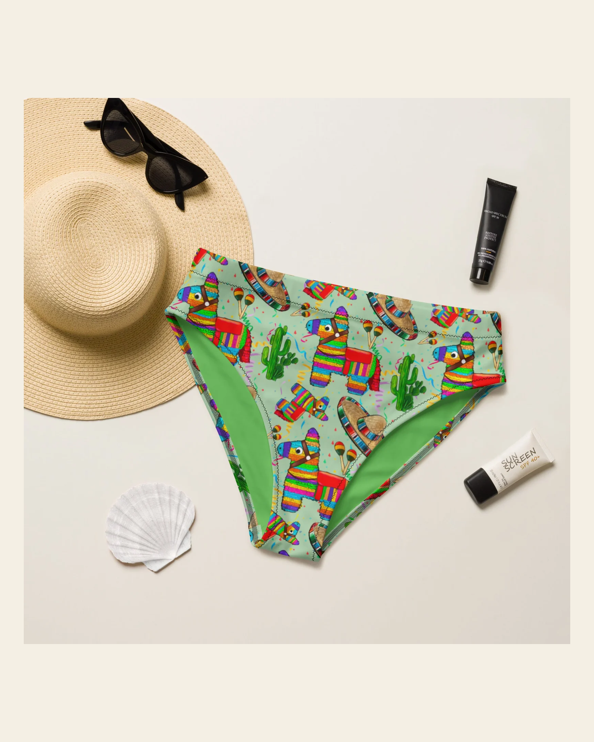 Baha Ranch Yeehaw Cinco De Mayo Bikini Bottom on a warm cream background