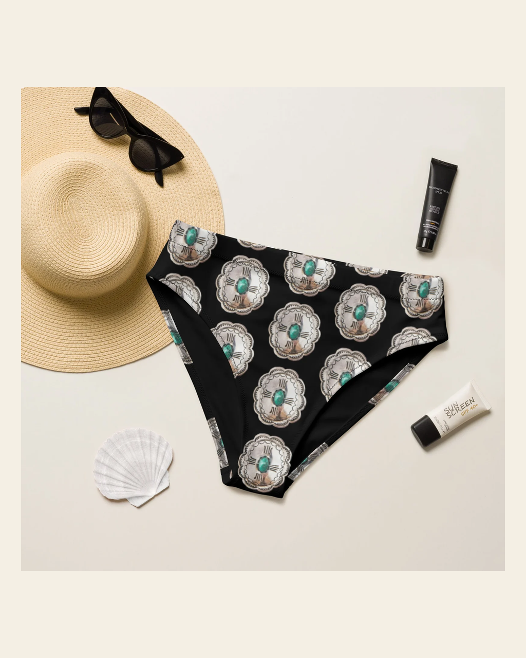 Baha Ranch Yeehaw Concho Crazy Bikini Bottom on a warm cream background
