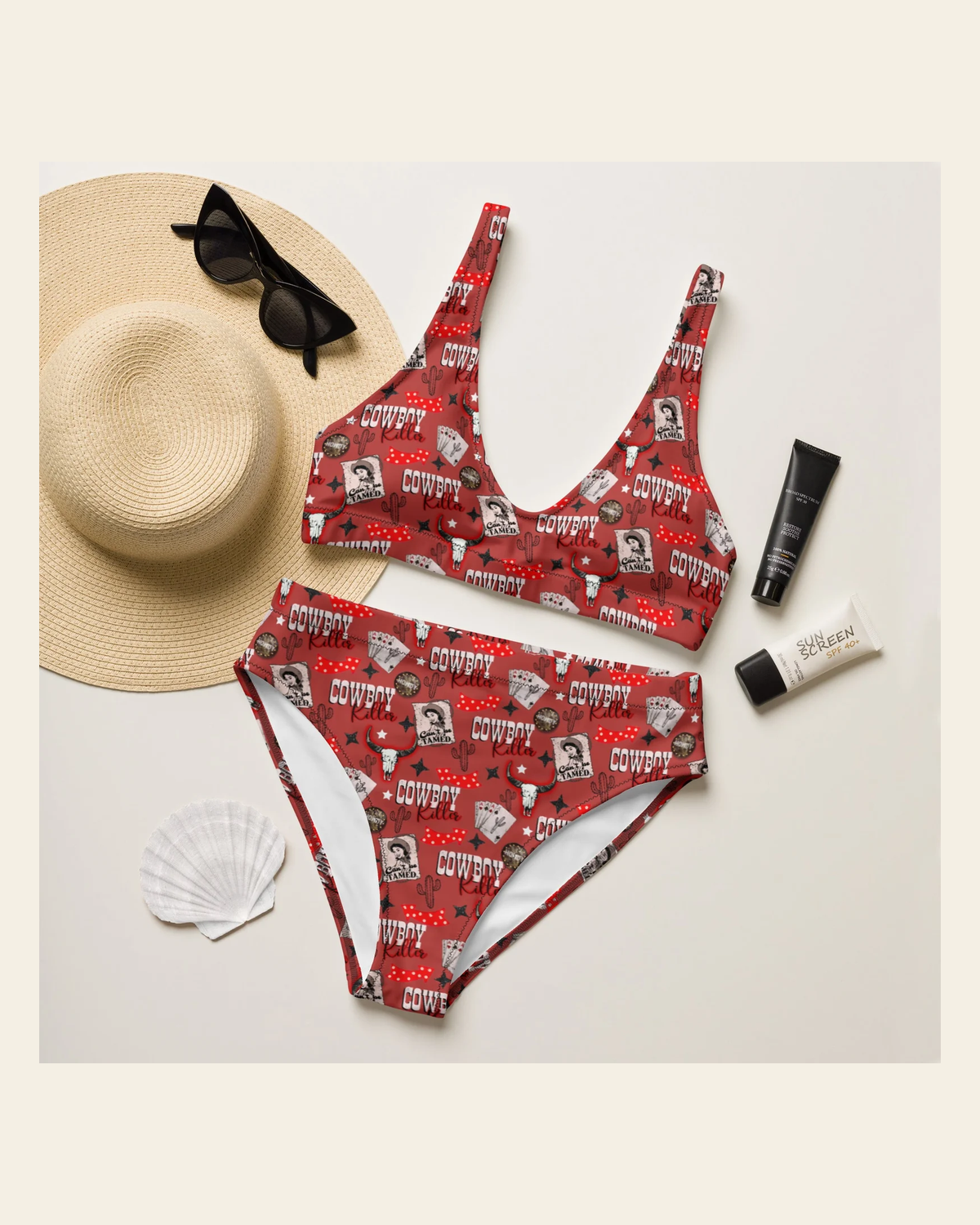 Baha Ranch Yeehaw Cowboy Killer Bikini on a warm cream background