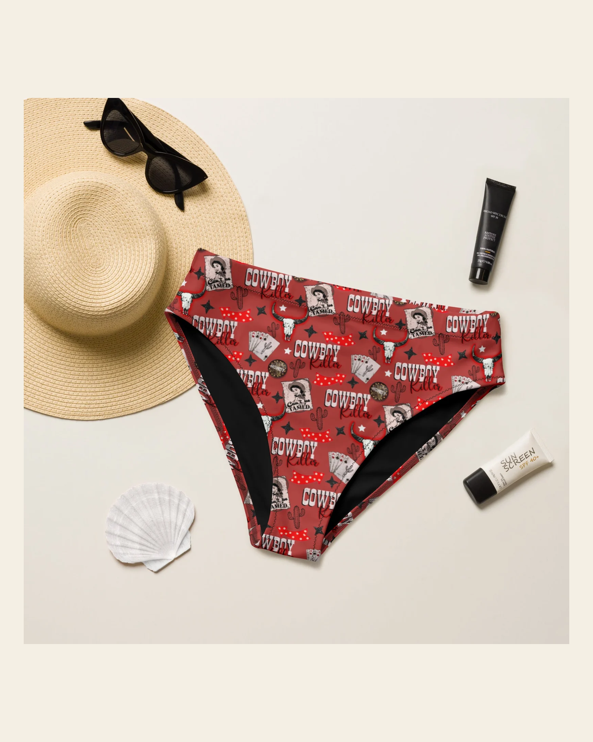 Baha Ranch Yeehaw Cowboy Killer Bikini Bottom on a warm cream background