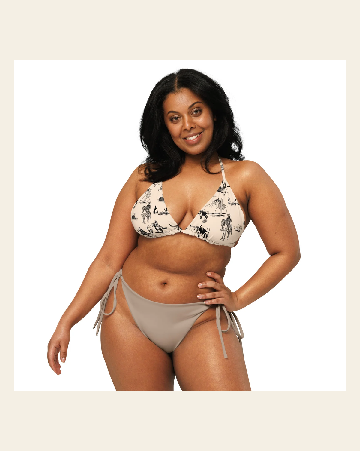 Baha Ranch YEEHAW Cowboy Ranch Bikini top on a warm cream background