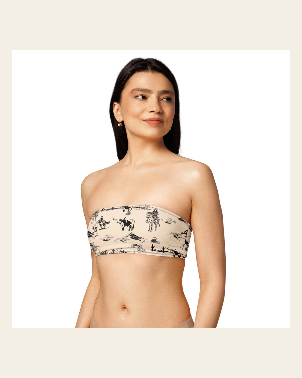 Baha Ranch YEEHAW Cowboy Ranch Recycled bandeau bikini top on a warm cream background