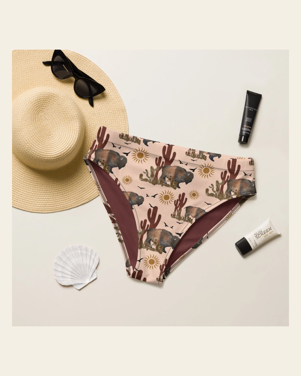 Baha Ranch Yeehaw Desert Bison Bikini Bottom on a warm cream background