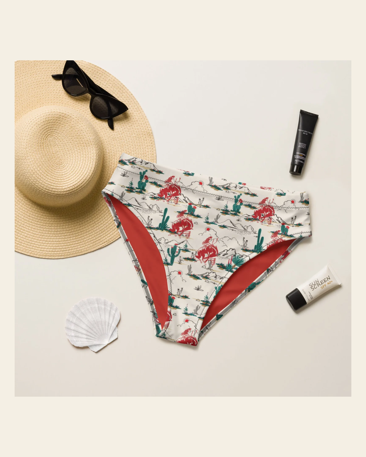 Baha Ranch Yeehaw Desert Rodeo Bikini Bottom on a warm cream background