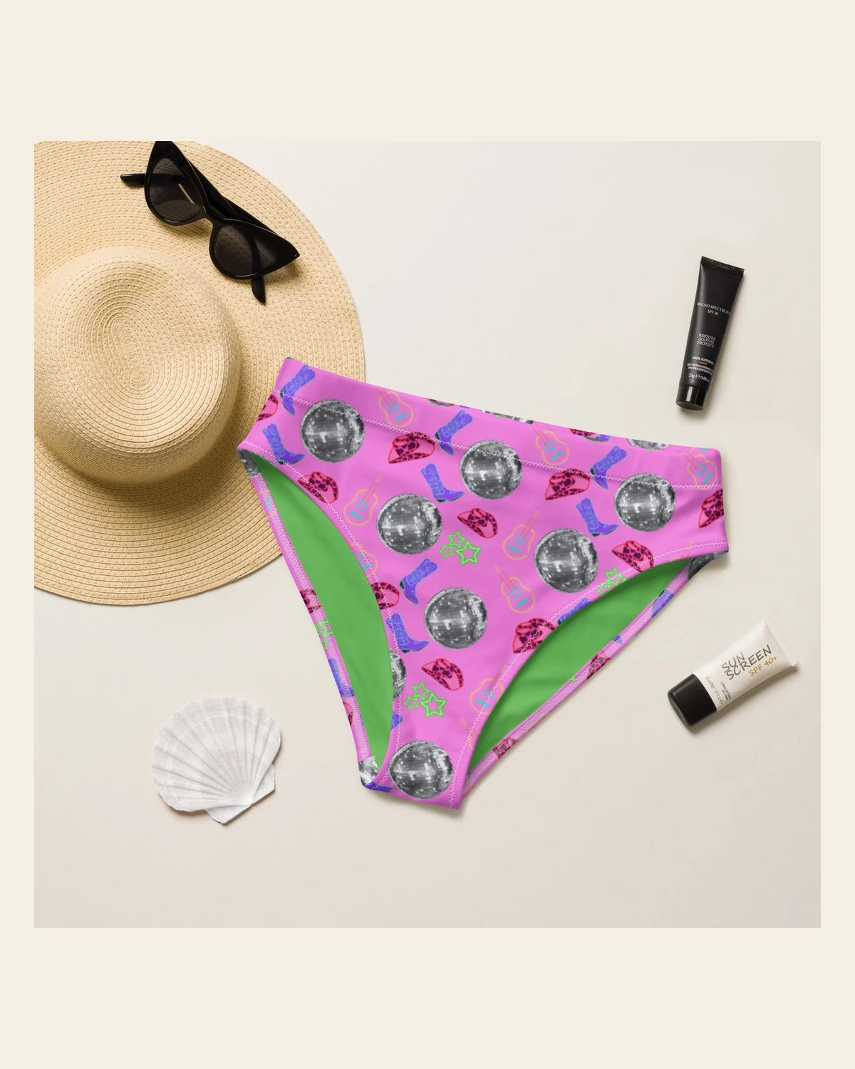 Baha Ranch Yeehaw Disco Cowgirl Bikini Bottom on a warm cream background