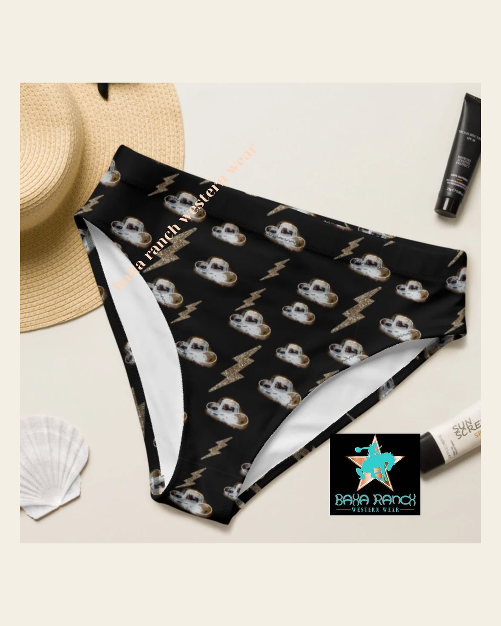 Baha Ranch Yeehaw Disco Cowgirl Bikini Bottom on a warm cream background