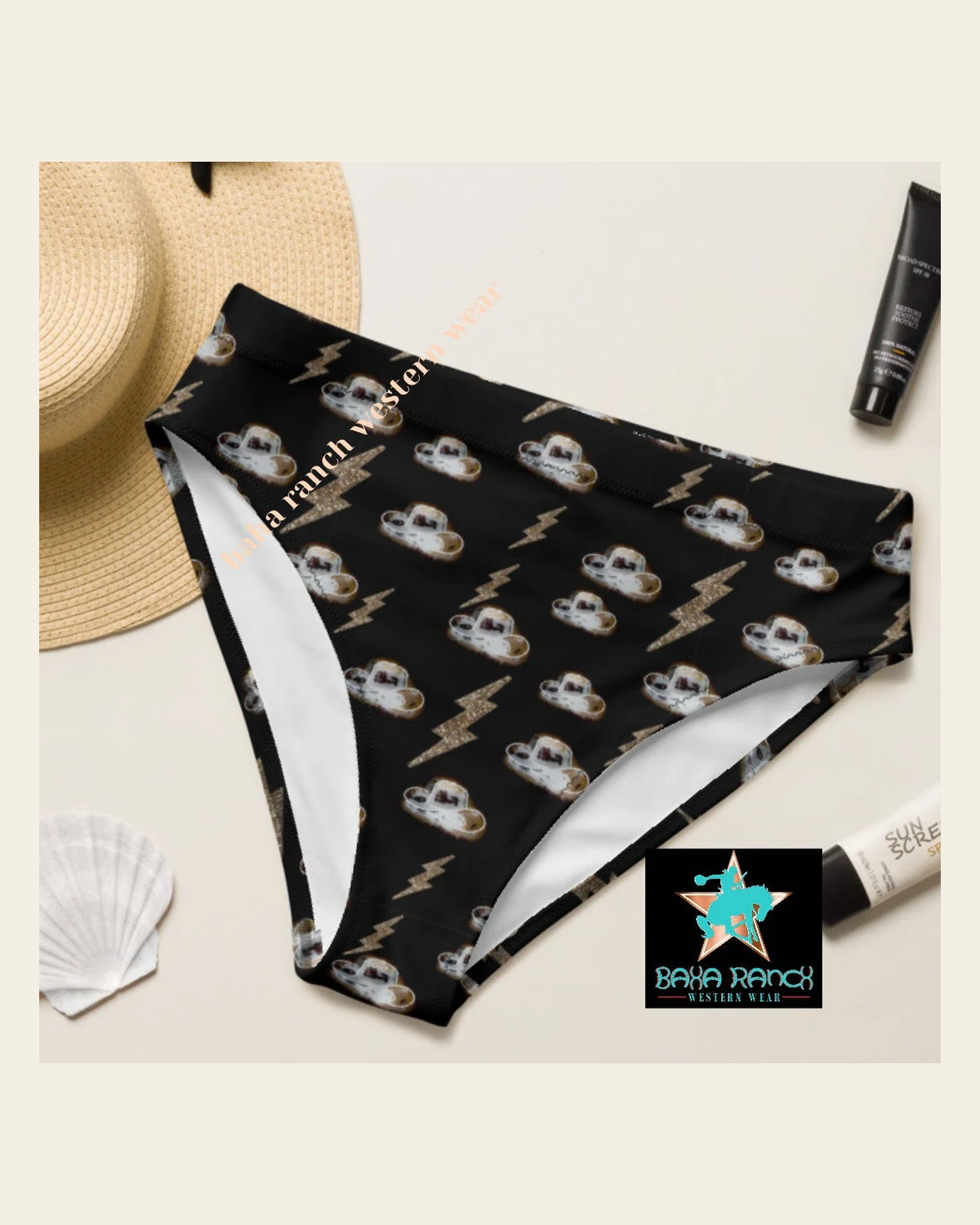 Baha Ranch Yeehaw Disco Cowgirl Bikini Bottom on a warm cream background