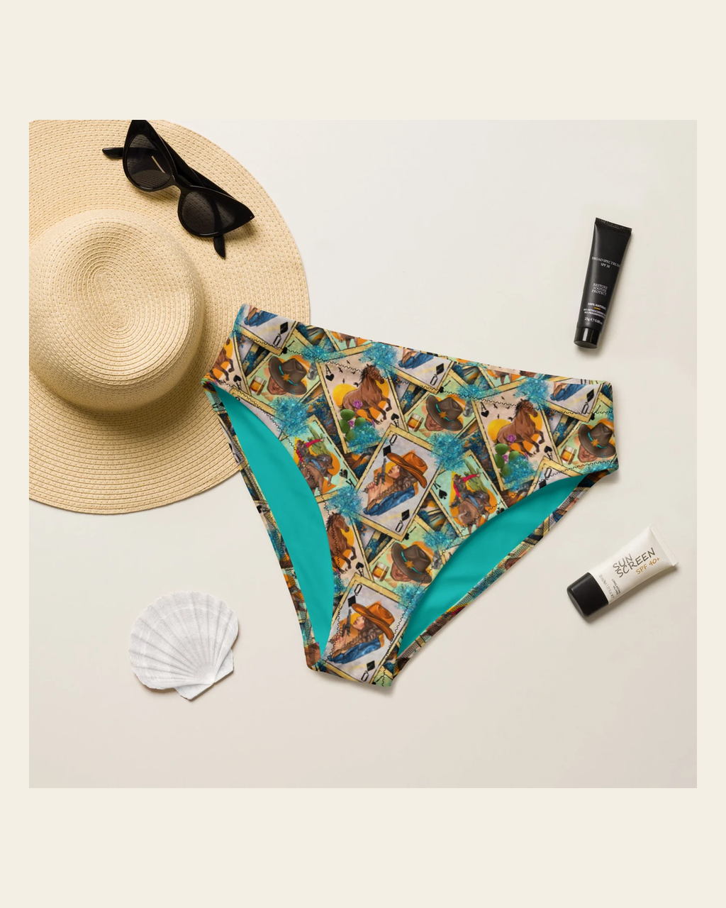 Baha Ranch Yeehaw Feelin' Lucky Cowgirl Bikini Bottom on a warm cream background