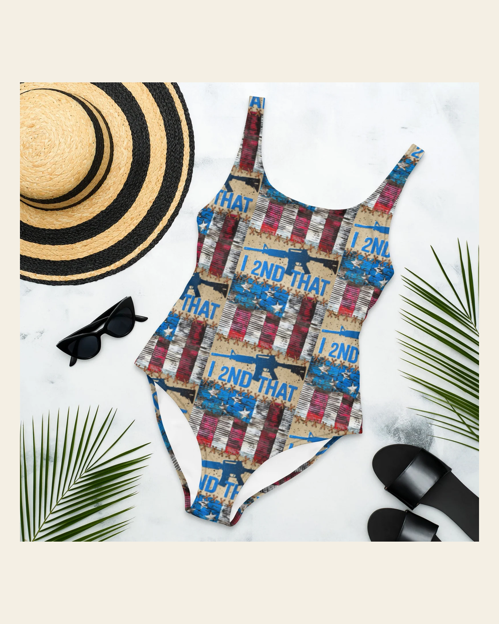 Baha Ranch Yeehaw I 2nd That One-Piece Swimsuit on a warm cream background