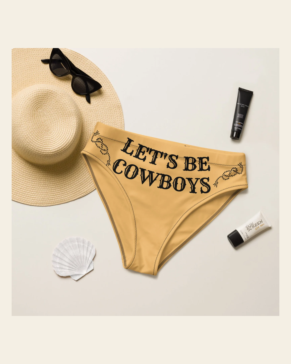 Baha Ranch Yeehaw Let's Be Cowboys Bikini Bottom on a warm cream background