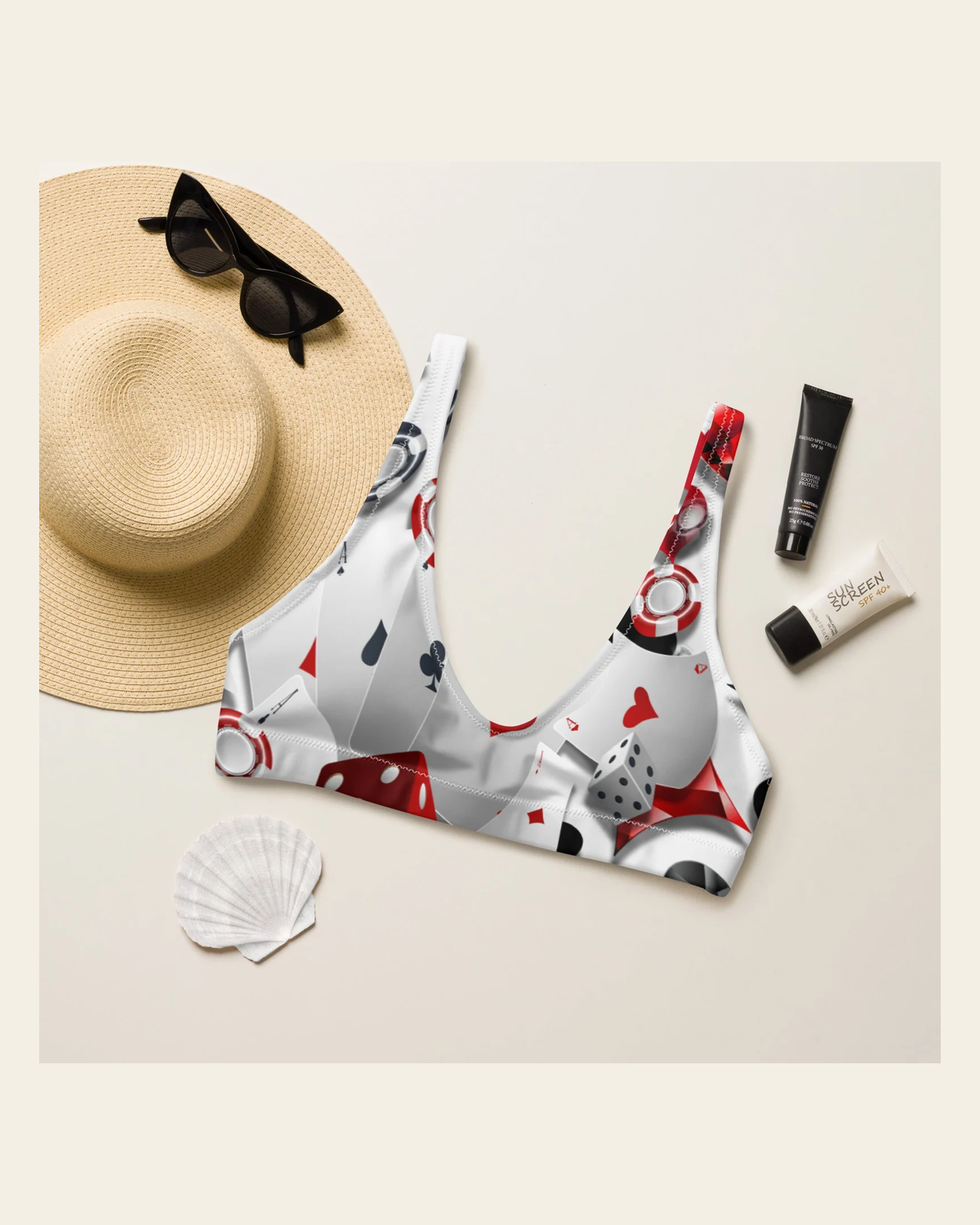 Baha Ranch Yeehaw Lucky In Vegas Bikini Top on a warm cream background