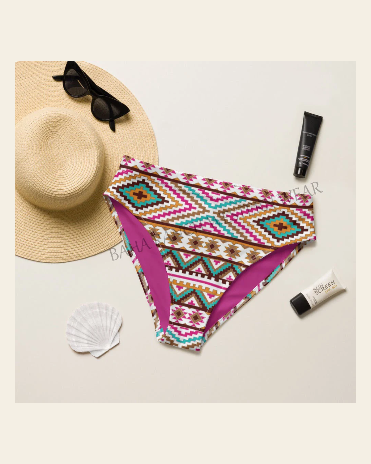 Baha Ranch Yeehaw Multi Aztec Bikini Bottom on a warm cream background
