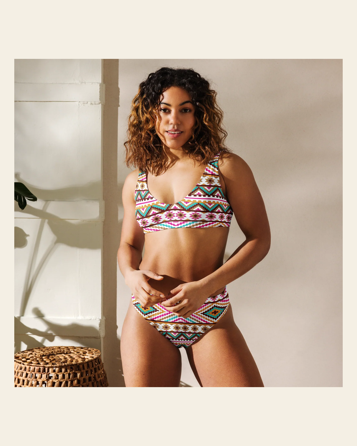 Baha Ranch Yeehaw Multi Aztec Bikini on a warm cream background